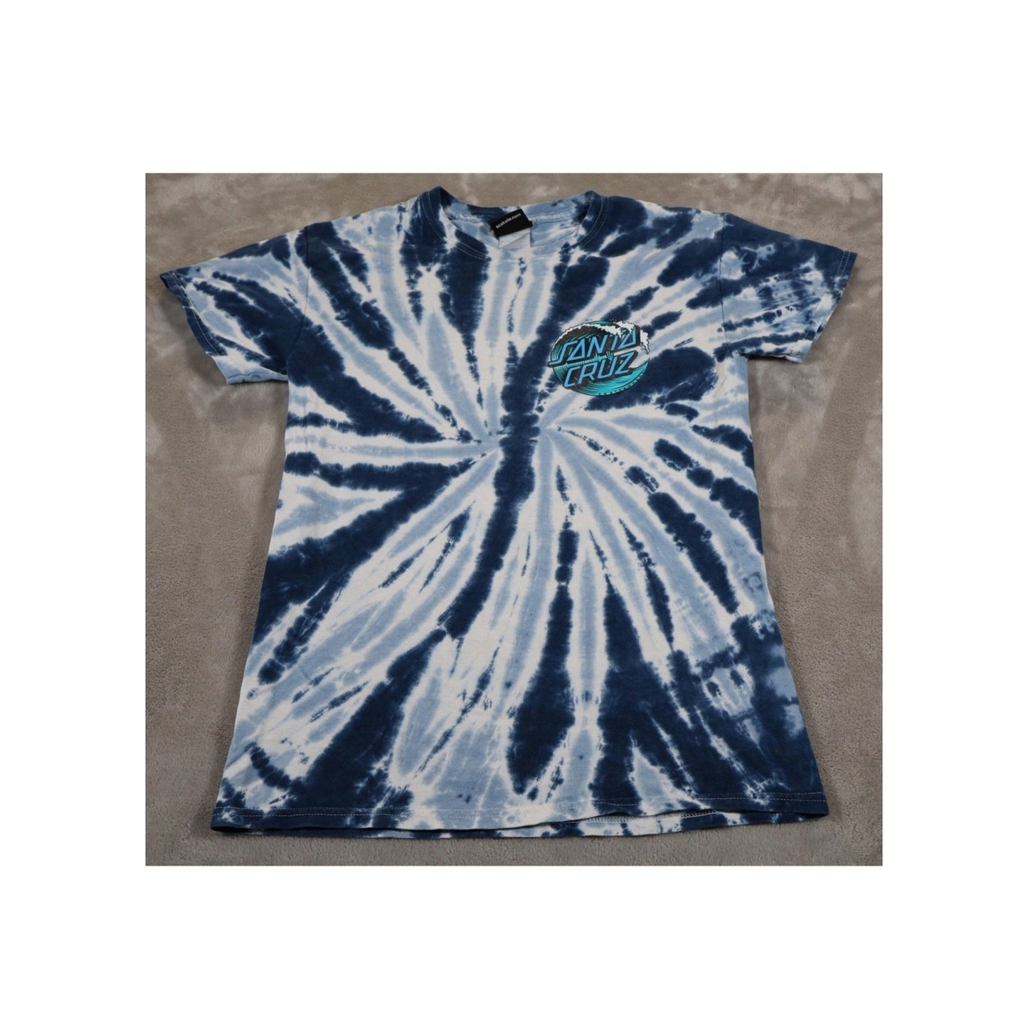 Santa Cruz Shirt Mens Small Blue White Tie Dye Skateboard Tee Graphic Wave Logo