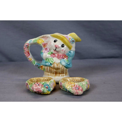 Vintage Fitz & Floyd Bunny Rabbit Tea Set Plates Cups Creamer Sugar Japan Easter