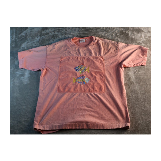Johnny Was Shirt Womens One Size Embroidered Fish Patch Boxy Boho Art Tee Top