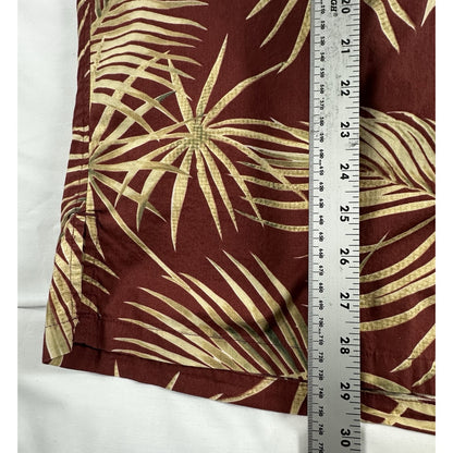Men's Medium Cooke Street Aloha Hawaiian Shirt Red/Maroon Leaf Print