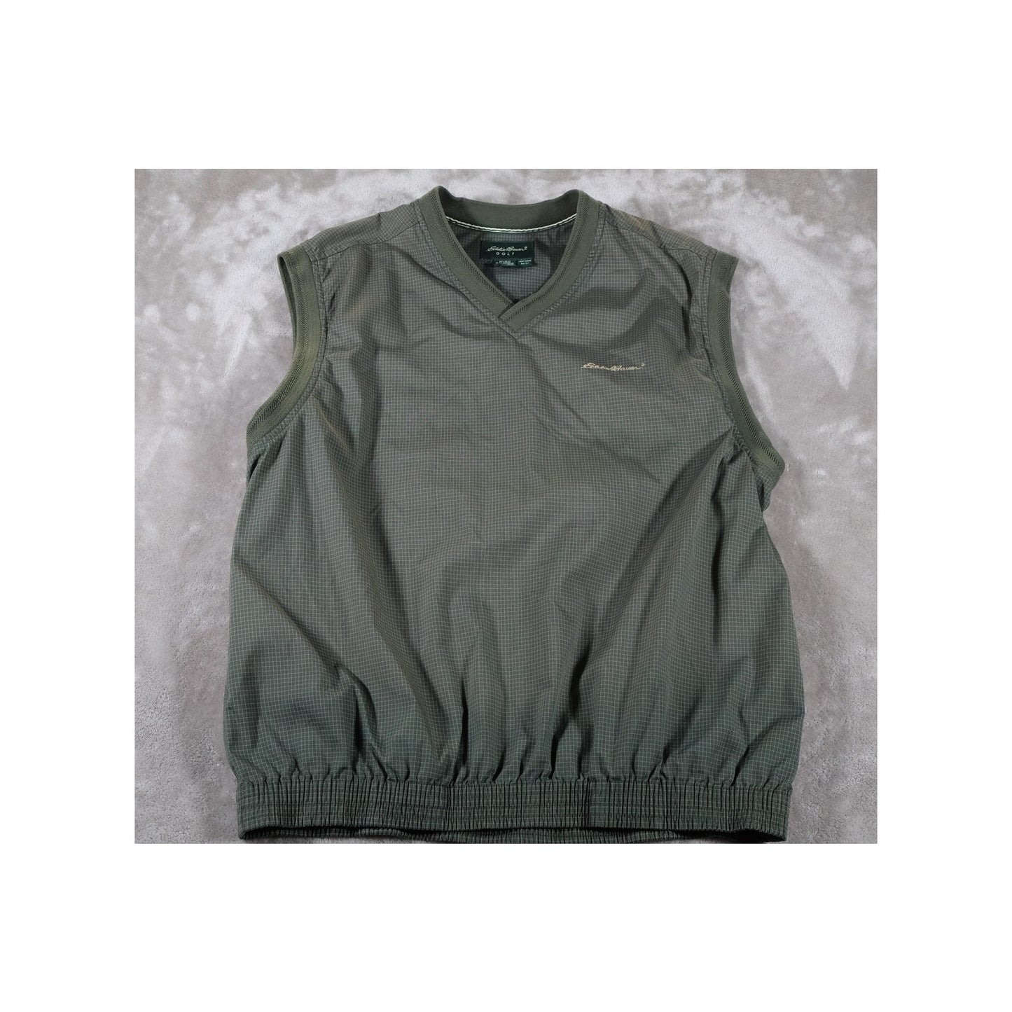 Eddie Bauer Golf Vest Mens Medium Checkered Pullover Windbreaker Sleeveless