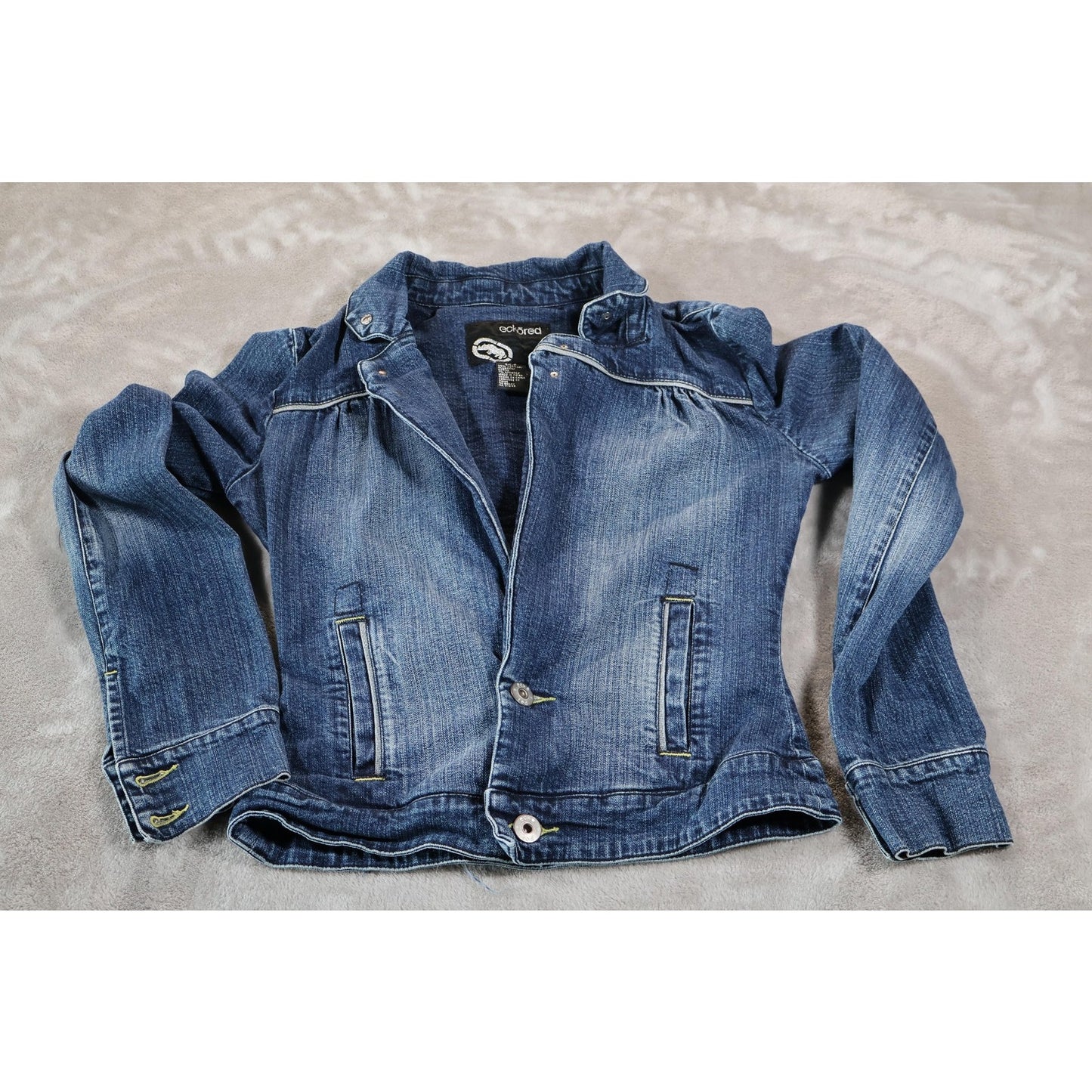 Ecko Red Jacke Kids Small Blue Denim Jean Moto Style Back Graphic Logo Fitted