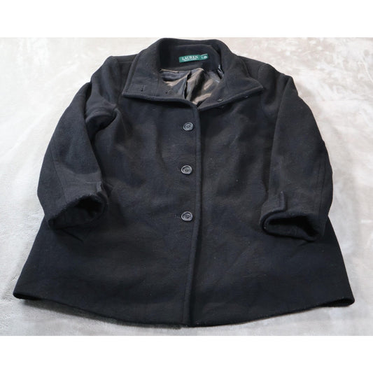 Lauren Ralph Lauren Coat Womens Large Black 3 Button Peacoat Lined Winter