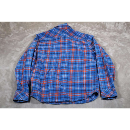 Fox Shirt Mens Medium Blue Orange Plaid Flannel Long Sleeve Western Casual