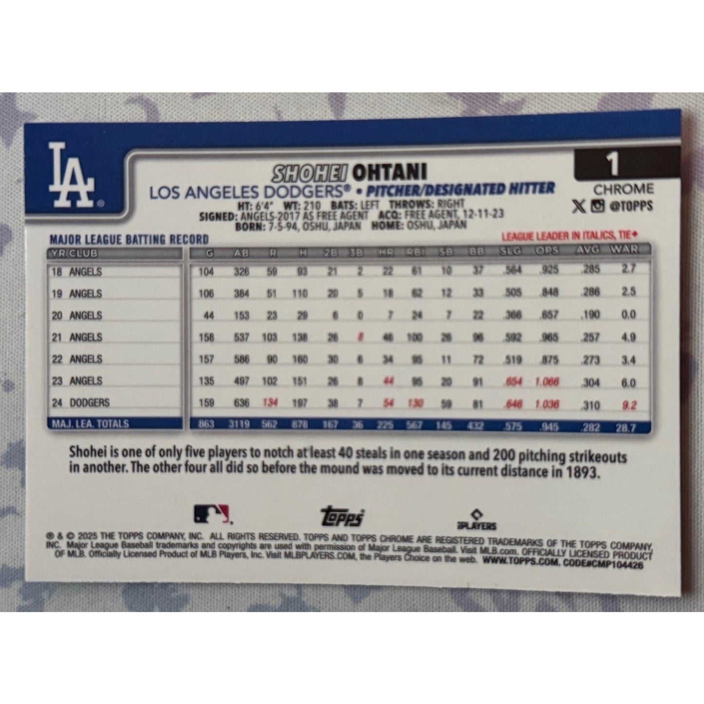 2025 Topps Chrome Shohei Ohtani #1 Refractor DODGERS Buy Back