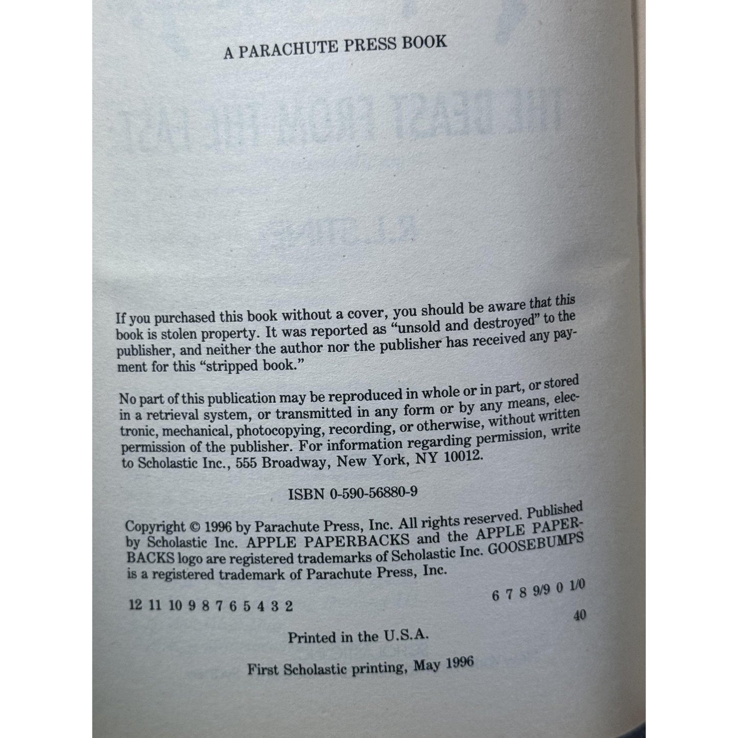 Vintage 1996 Goosebumps The Beast from the East R.L. Stine Scholastic Paperback