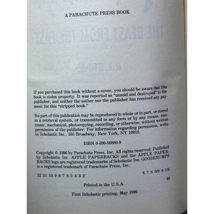 Vintage 1996 Goosebumps The Beast from the East R.L. Stine Scholastic Paperback