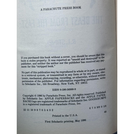 Vintage 1996 Goosebumps The Beast from the East R.L. Stine Scholastic Paperback