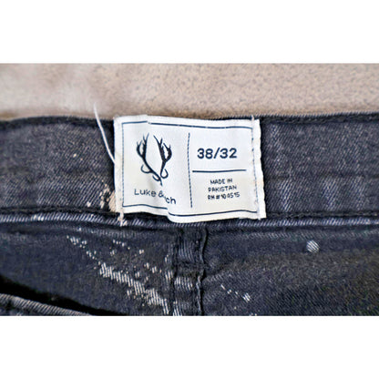 Luke & Dutch Jeans Mens 38x32 Straight Leg Distressed Denim Pants Bleach Wash