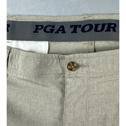 PGA Tour Golf Shorts Men's 42 Beige Tech Khakis Flat Front Pocket Performance