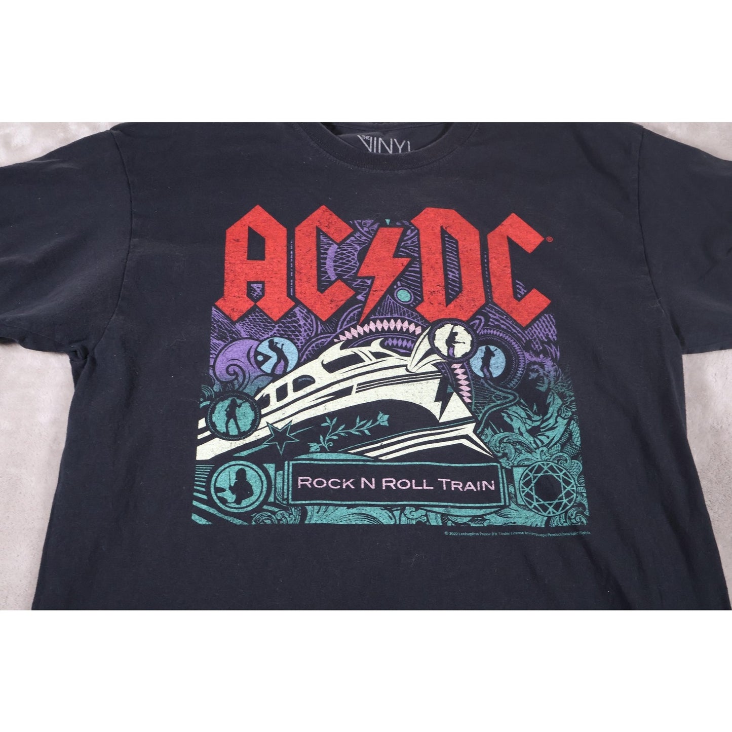 ACDC Shirt Mens Medium Black Rock N Roll Train Band Graphic Tee Vintage Style