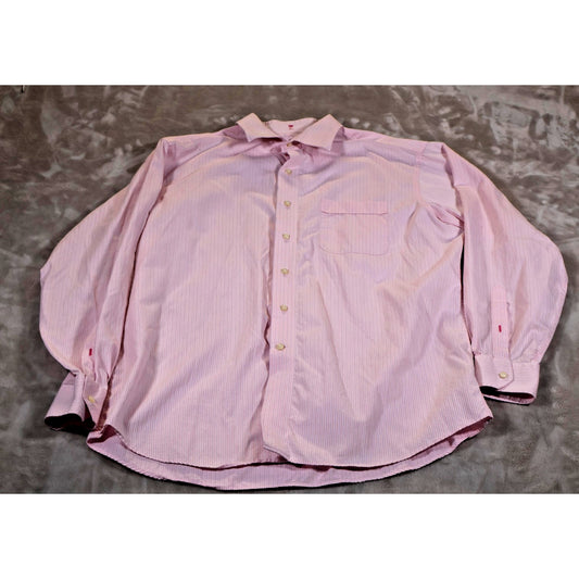 Tommy Bahama Shirt Mens 16.5 Large Pink Striped Button Up Long Sleeve Cotton