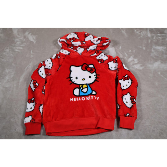 Hello Kitty Hoodie Youth Small 7-8 Plush Pullover Sanrio Cartoon Character Girls
