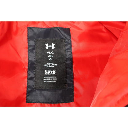 Under Armour Jacket Youth Large Red Black ColdGear Hooded Puffer Coat Boys Warm