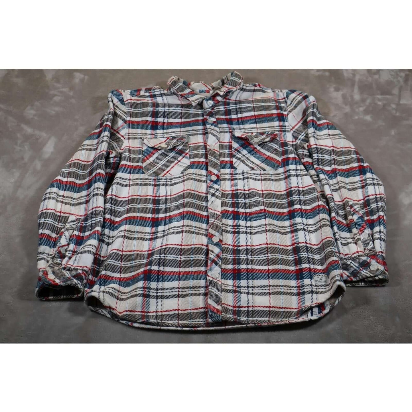 O'Neill Shirt Mens XL White Red Blue Plaid Flannel Button Up Casual Western