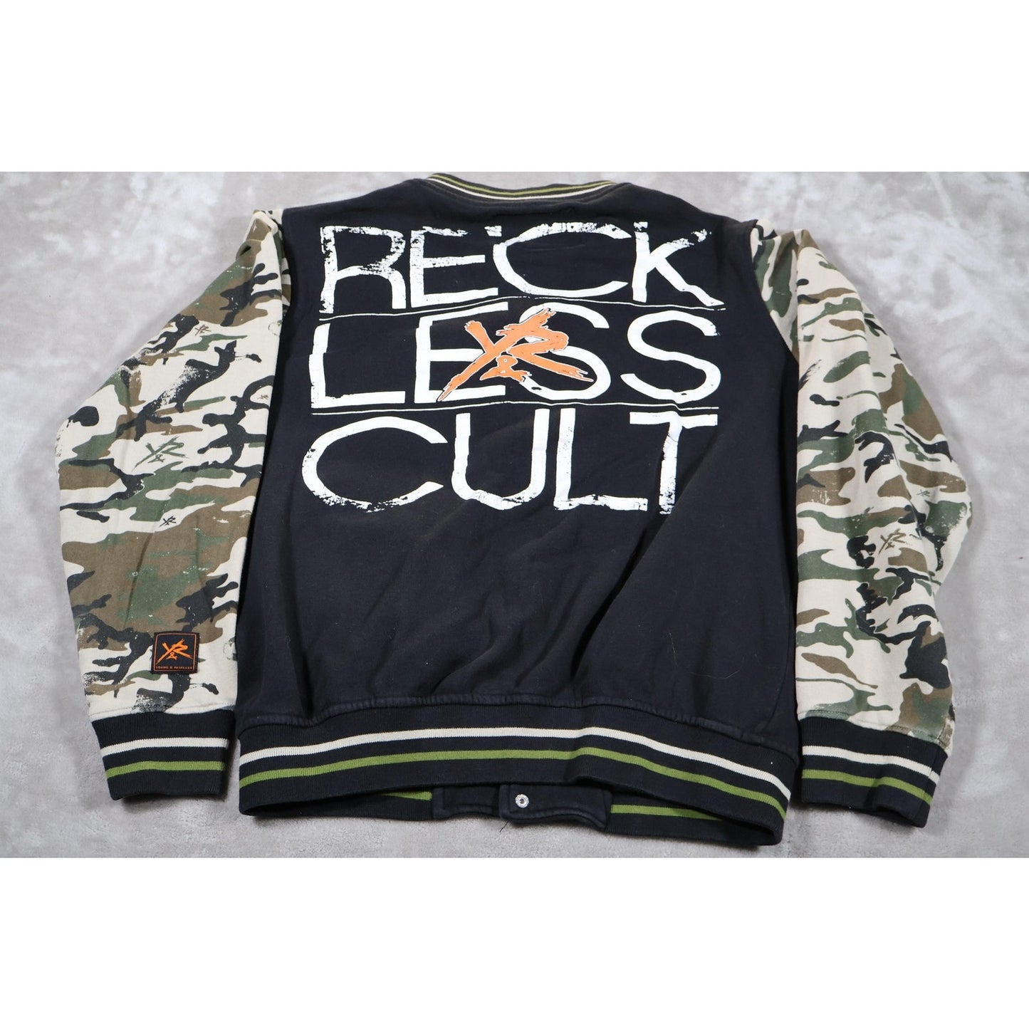 Young & Reckless Jacket Mens XL Black Camo Varsity Snap Button Streetwear Cult
