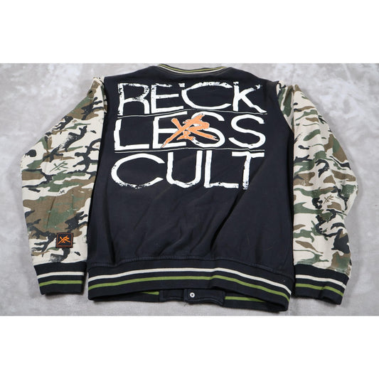 Young & Reckless Jacket Mens XL Black Camo Varsity Snap Button Streetwear Cult