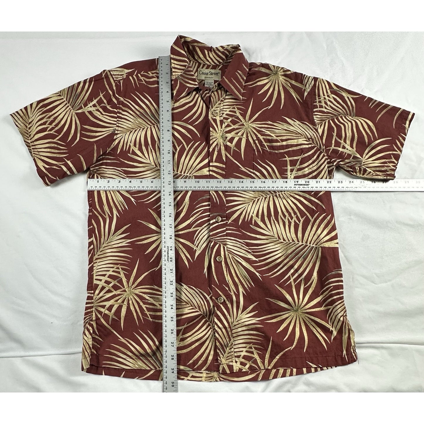 Men's Medium Cooke Street Aloha Hawaiian Shirt Red/Maroon Leaf Print
