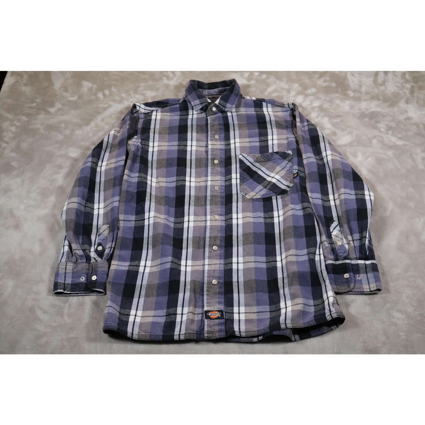 Dickies Shirt Mens Medium Purple Gray Plaid Flannel Button Down Workwear Pocket