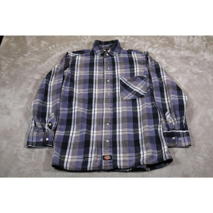 Dickies Shirt Mens Medium Purple Gray Plaid Flannel Button Down Workwear Pocket
