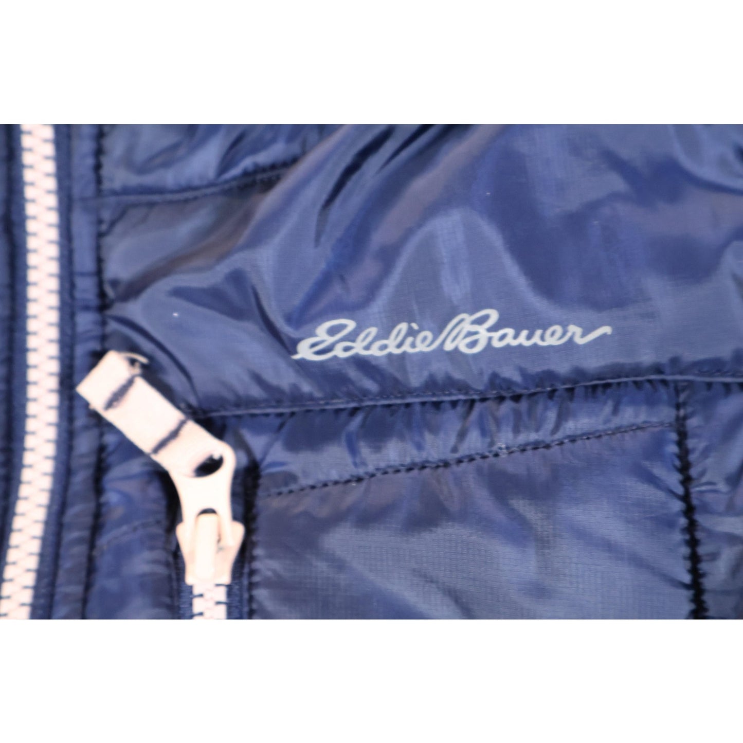 Eddie Bauer Jacket Girls M Navy Blue Pink Hooded Puffer Quilted Fleece Lined