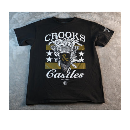 Crooks & Castles Shirt Mens Medium Black Medusa Snakes Graphic Tee LA Streetwear