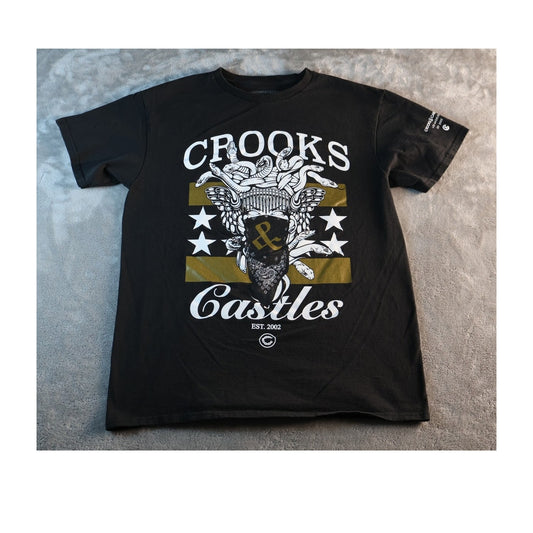 Crooks & Castles Shirt Mens Medium Black Medusa Snakes Graphic Tee LA Streetwear