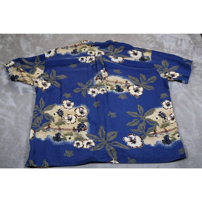 Feldini Shirt Mens 2XL Blue Floral Hawaiian Rayon Short Sleeve Button Up Aloha
