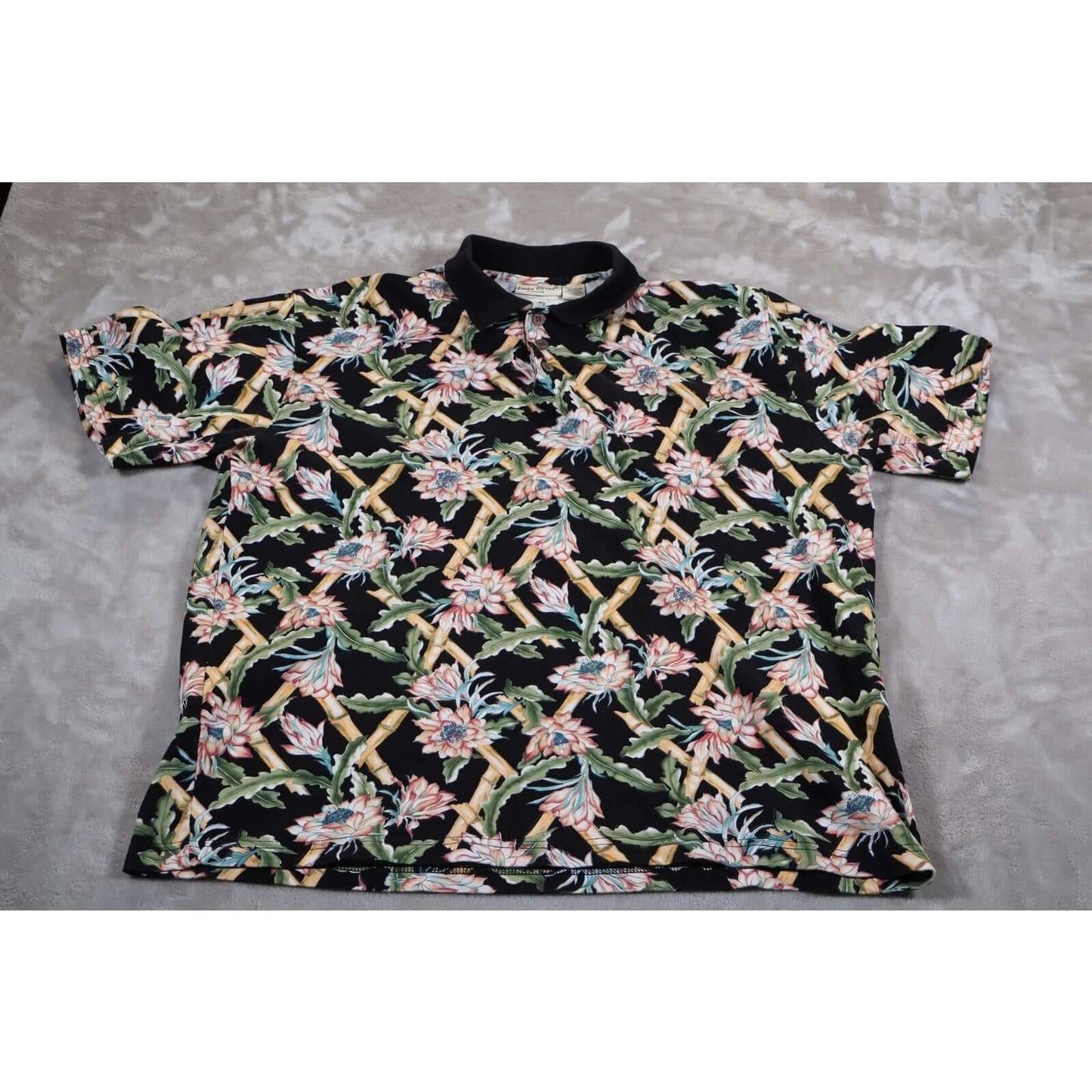 Cooke Street Shirt Mens Large Black Floral Bamboo Hawaiian Polo Short Sleeve