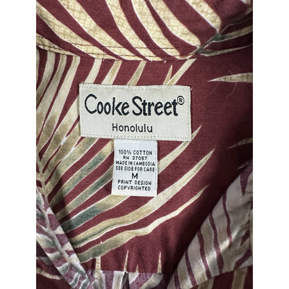 Men's Medium Cooke Street Aloha Hawaiian Shirt Red/Maroon Leaf Print