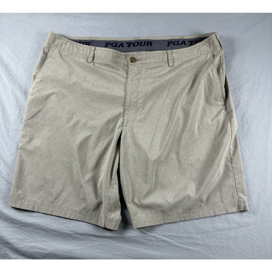 PGA Tour Golf Shorts Men's 42 Beige Tech Khakis Flat Front Pocket Performance