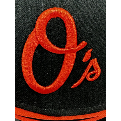 Baltimore Orioles MLB Black Hat/Cap Orange Bill New Era 59 Fifty Fitted 7 3/8