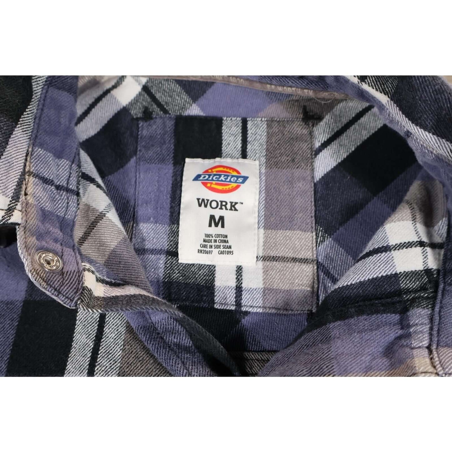 Dickies Shirt Mens Medium Purple Gray Plaid Flannel Button Down Workwear Pocket