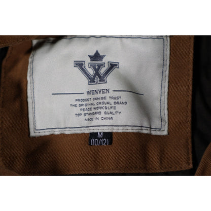 Wenven Jacket Mens Medium Brown Hooded Workwear Utility Cotton Canvas Pockets