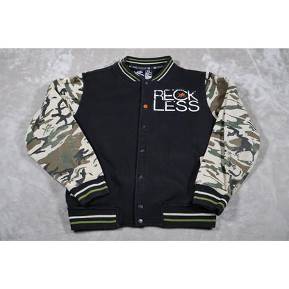 Young & Reckless Jacket Mens XL Black Camo Varsity Snap Button Streetwear Cult