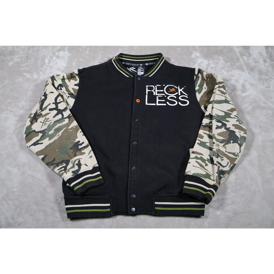 Young & Reckless Jacket Mens XL Black Camo Varsity Snap Button Streetwear Cult
