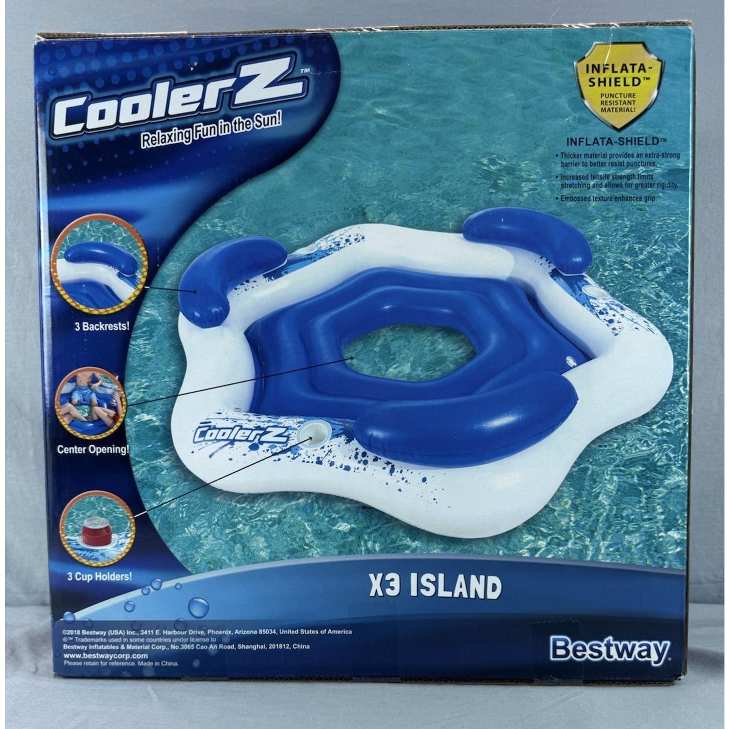 Bestway Blue CoolerZ X3 Island 3 Person Inflatable Sturdy With Inflatashiel 6ft