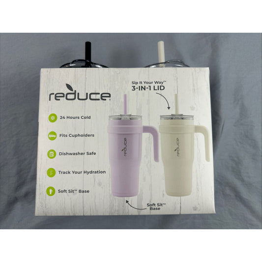 Reduce 24 Oz Cold 1 Tumbler with 3 In 1 Lid and Straw 2 Pack White & Black