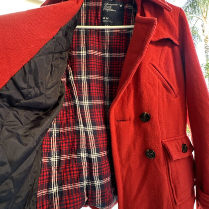 American Eagle Women's Red Wool Blend Pea Coat - Size Medium