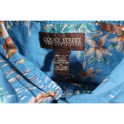 Cooke Street Hawaiian Shirt Mens XL Blue Floral Palm Tree Island Aloha Vacation