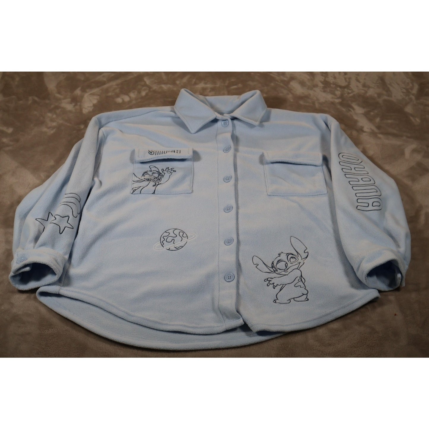 Disney Stitch Jacket Womens 2XL Fleece Button Up Ohana Embroidered Lilo