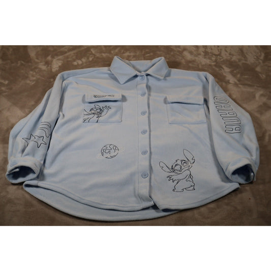 Disney Stitch Jacket Womens 2XL Fleece Button Up Ohana Embroidered Lilo