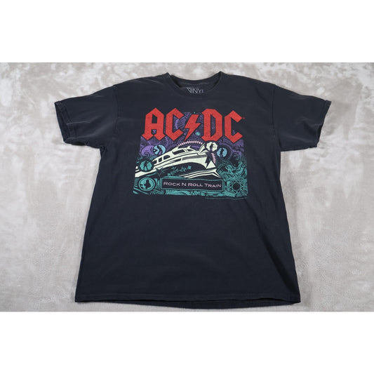 ACDC Shirt Mens Medium Black Rock N Roll Train Band Graphic Tee Vintage Style