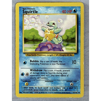 SQUIRTLE - 63/102 - Base Set - 4th Print UK Print 1999-2000 - Pokemon Card
