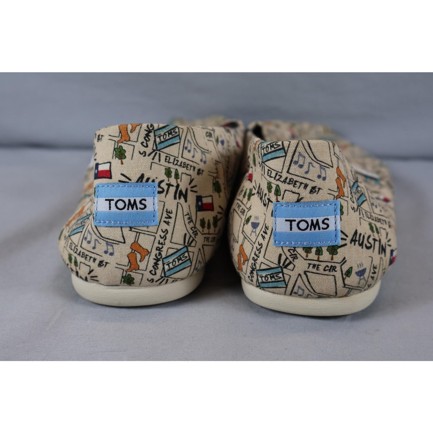 TOMS Shoes Mens Size 12 Austin Map Canvas Slip On Texas Print Comfort Casual