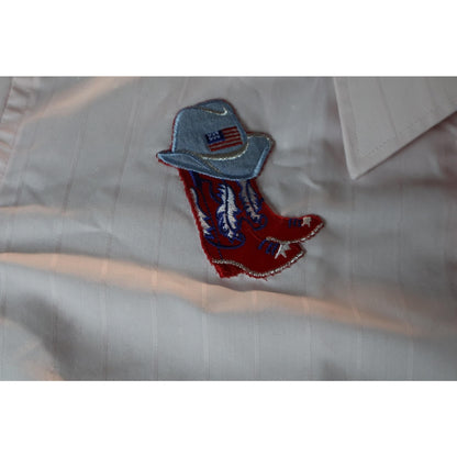 Van Heusen Shirt Mens 16.5 Long Sleeve Western Embroidered Cowboy Boots Horsesho