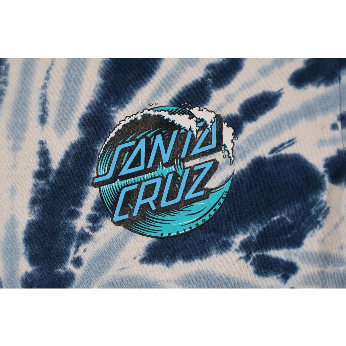 Santa Cruz Shirt Mens Small Blue White Tie Dye Skateboard Tee Graphic Wave Logo