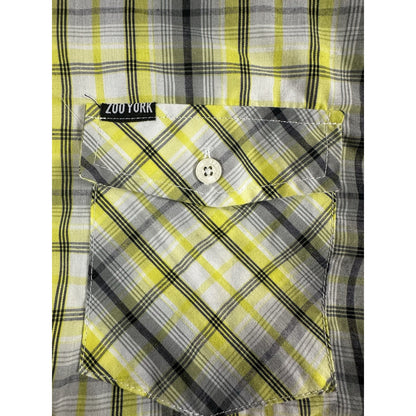 Zoo York Yellow & Black Plaid Button Up Pocket Classy XLarge Shirt Buisness