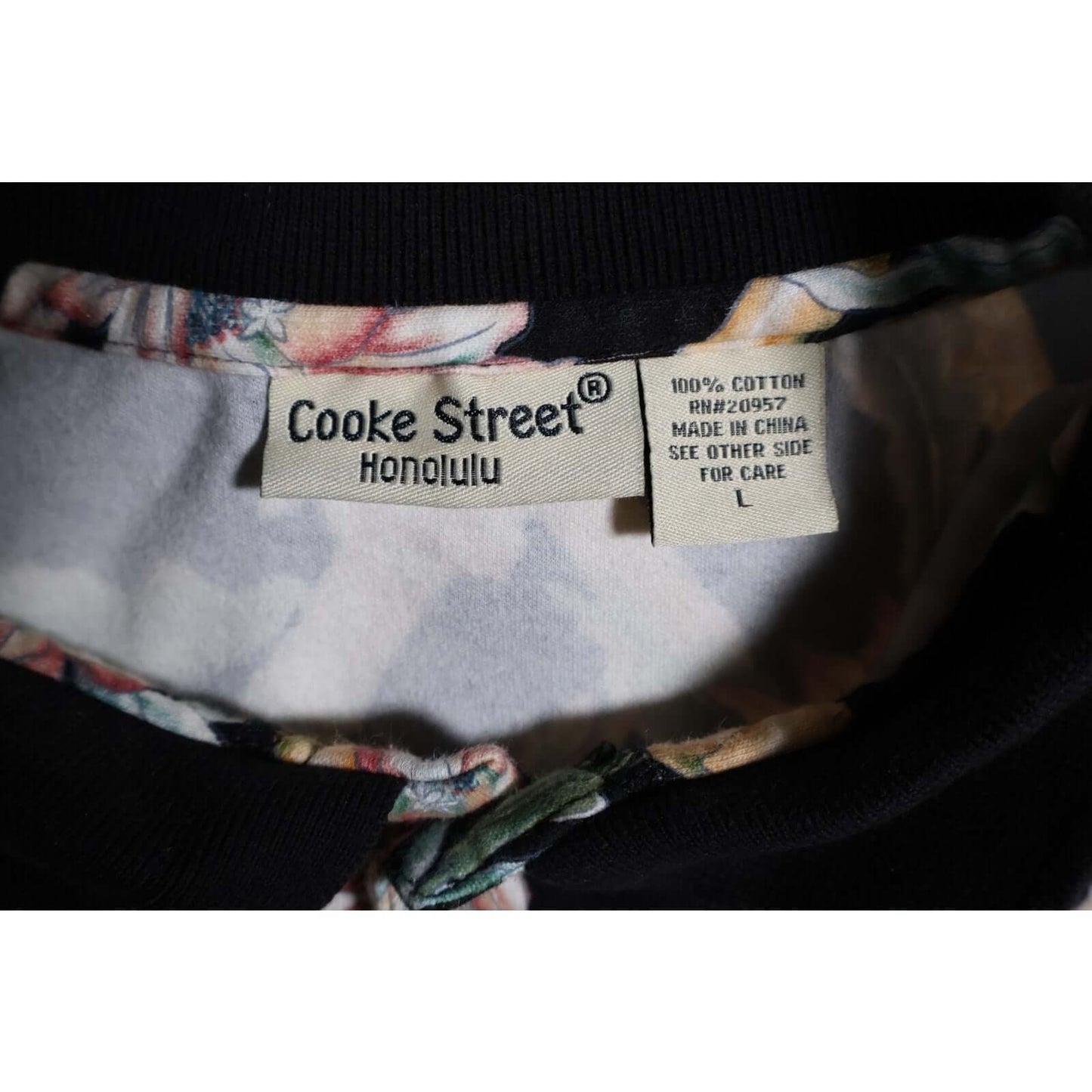 Cooke Street Shirt Mens Large Black Floral Bamboo Hawaiian Polo Short Sleeve