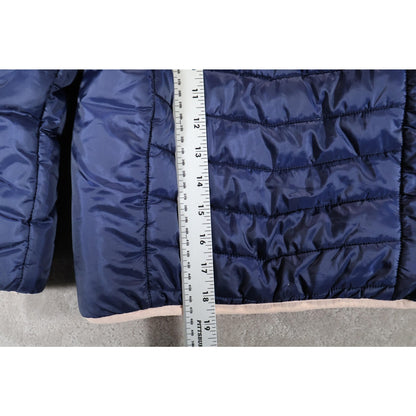 Eddie Bauer Jacket Girls M Navy Blue Pink Hooded Puffer Quilted Fleece Lined